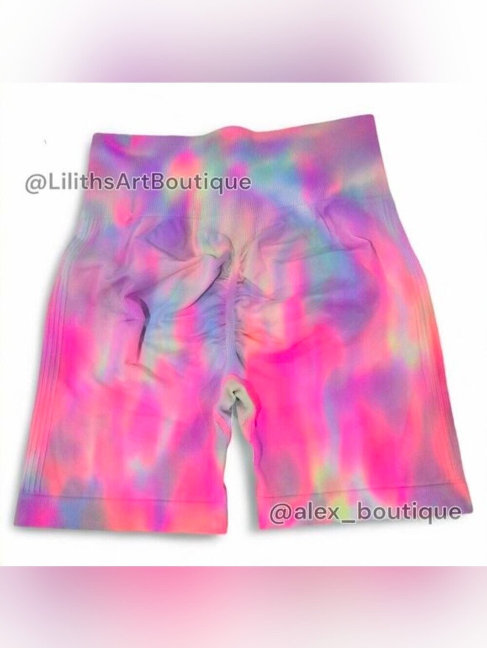 Cotton Candy Tie Dye Ombre Gradient Runched Sport Shorts Size S (E096) - Picture 3 of 5